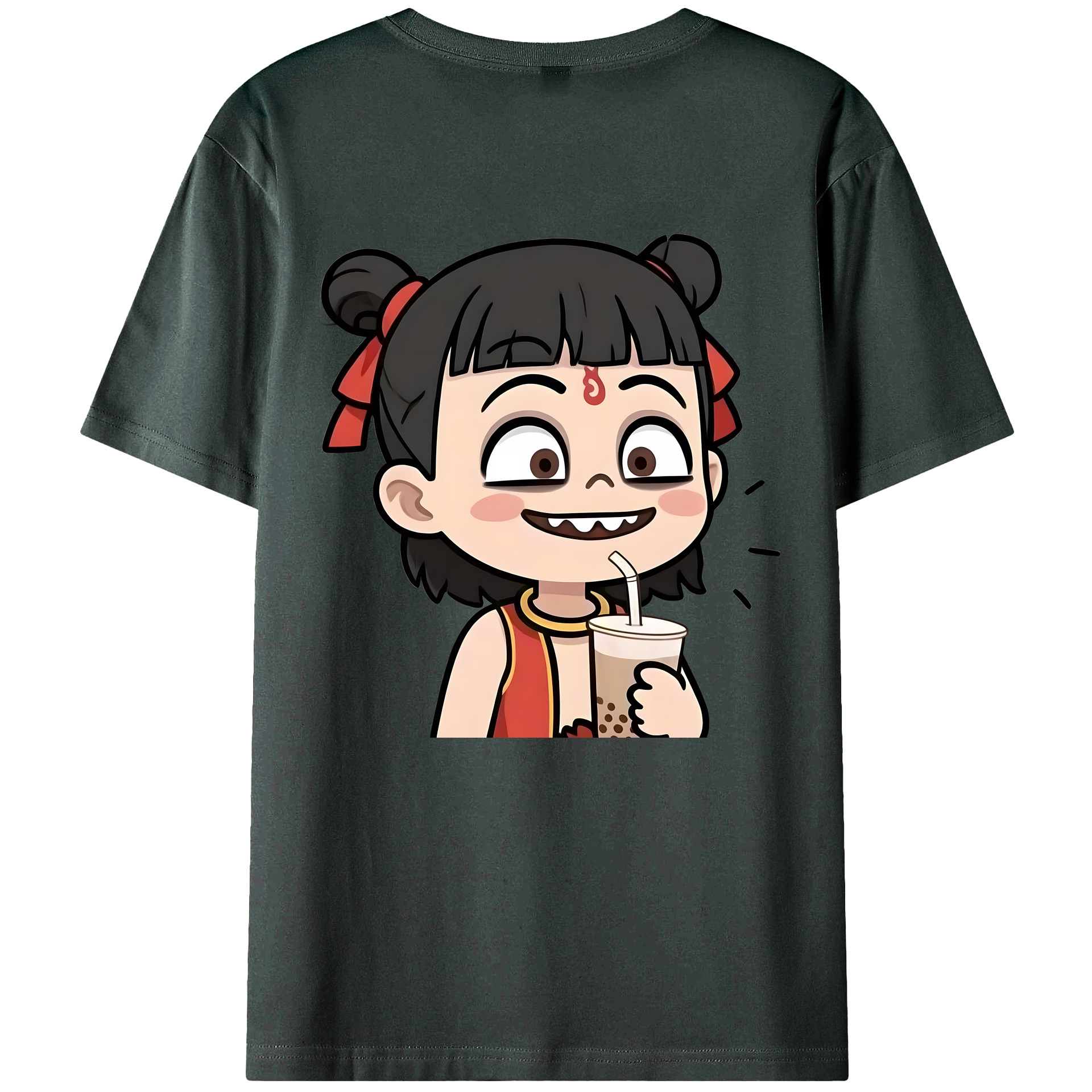 （画像用） Ne Zha 2 ナタ 魔童の大暴れ 綿100％ メンズ半袖Tシャツ（バックプリント） 通気性